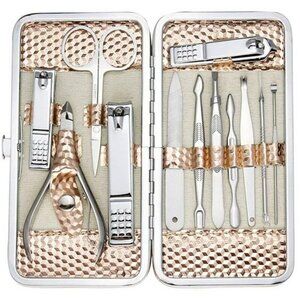 12 Piece Manicure Pedicure Kit Nail Clippers Set Grooming Tools Travel Case